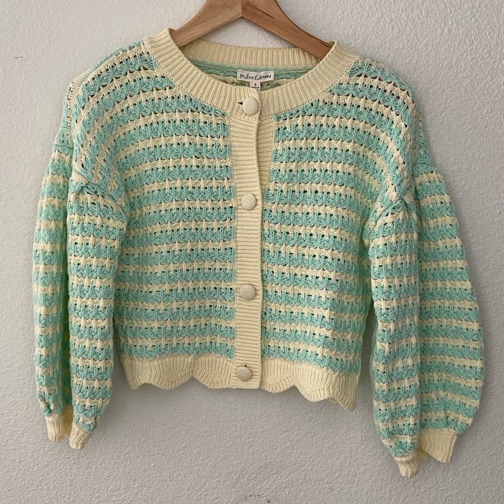 For Love And Lemons Green and Cream Cardigan